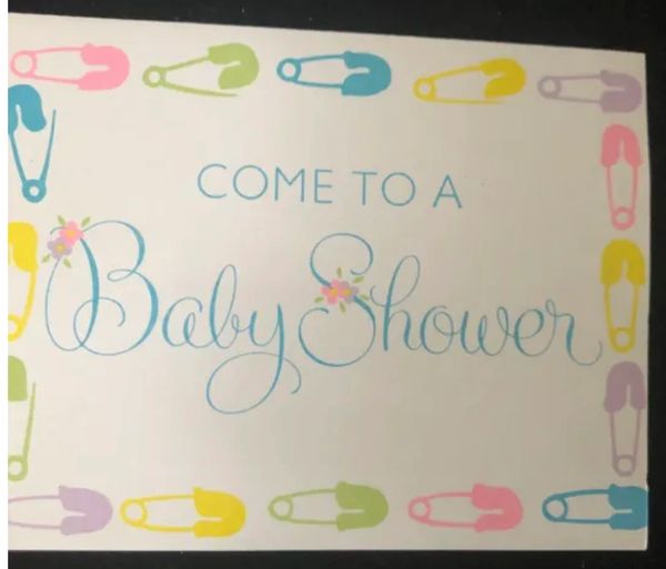 Baby Shower Party Invitations, Colorful Safety Pins, 8ct - Packaged