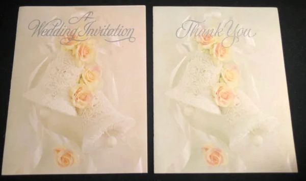 Wedding Bells & Roses Invitations & Thank You Note Cards Set, for 8 Guests - Packaged