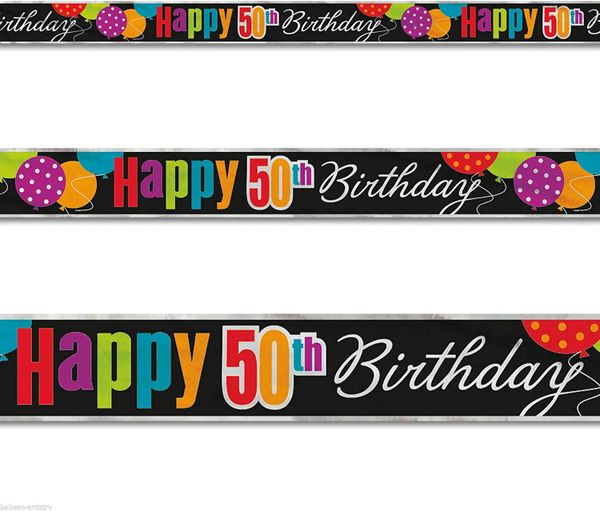 Happy 50th Birthday Banner, 12ft - Foil - 50th Birthday Decoarations