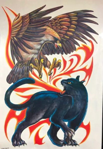 Temporary Eagle and Black Panther Body Tattoo Art, 12in - Fake Tattoo