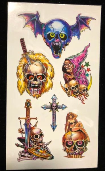 Skull Bat, Knife in Skull, Sword & Skeleton Bones, Cross Temporary Body Tattoo Art, 6in - Fake Tattoo