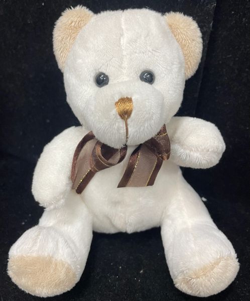 *Ivory Plush Teddy Bear, 5in - Brown Bow