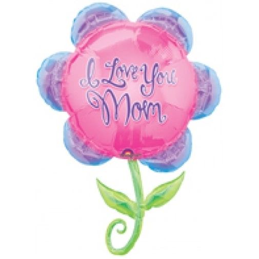 (#33) I Love You Mom Pink Daisy Flower Balloon, 33in - Mom Balloon - Mom Gifts - Mother's Day