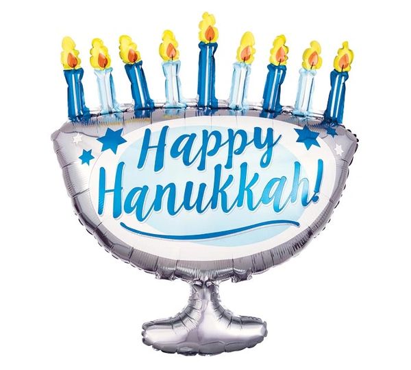 Happy Hanukkah Menorah Shape Foil Balloon, 29in - Hanukkah balloons - Chanukah