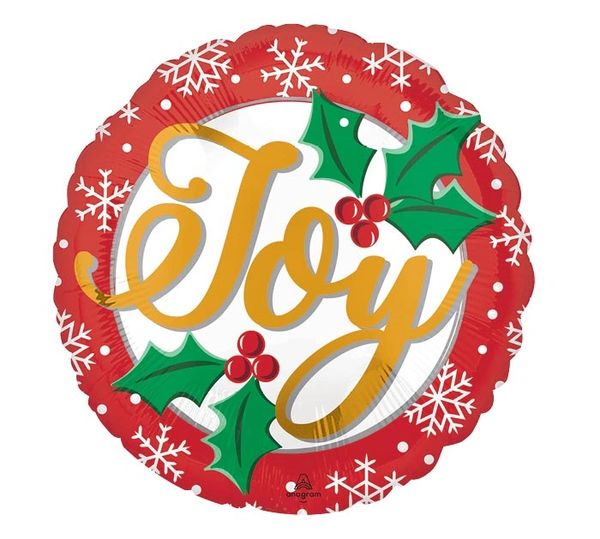 Joy to All Balloon - Round Holiday Foil Balloon, 18in - Red - Holly - Snowflakes - Holiday Sale