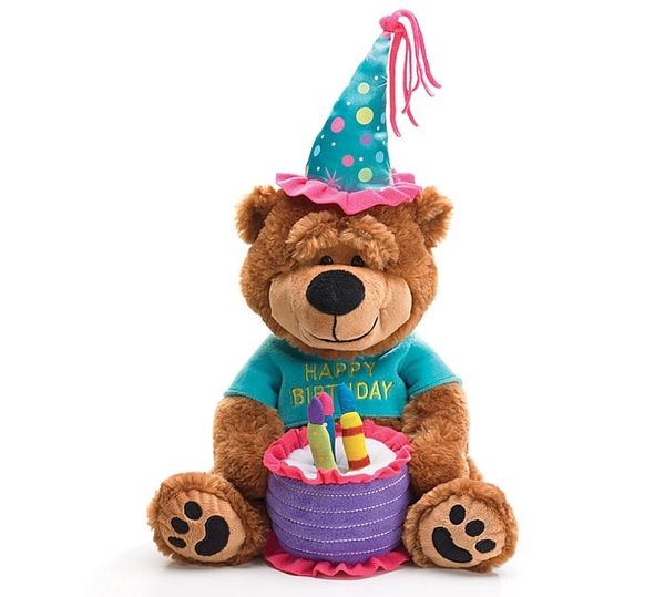 Happy Birthday Musical Teddy Bear Plush, 15in - Cake plays "Happy Birthday to You!"-