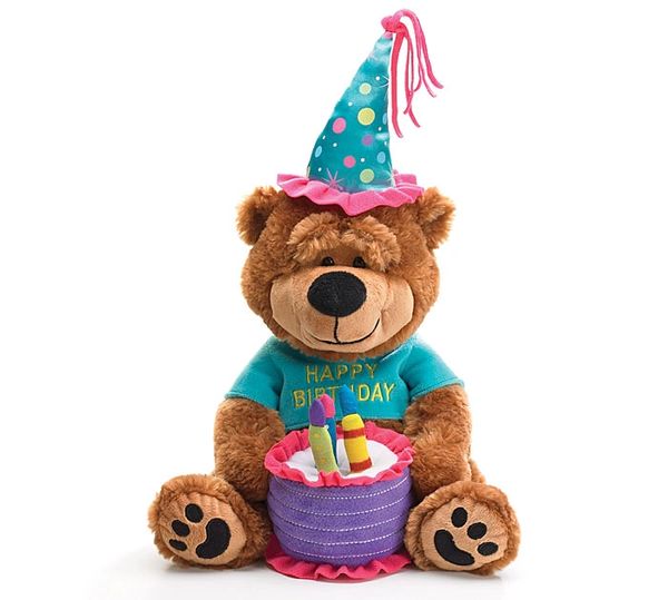 *Happy Birthday Teddy Bear with Cake That Plays "Happy Birthday To You", 15in