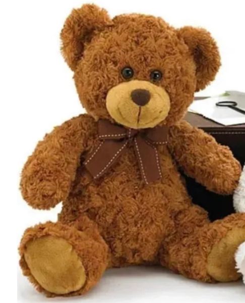 Sitting Brown Teddy Bear Plush with Bow, 12in