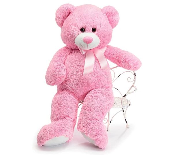 Jumbo Pink Teddy Bear Plush, 36in - Newborn Baby Girl Gifts