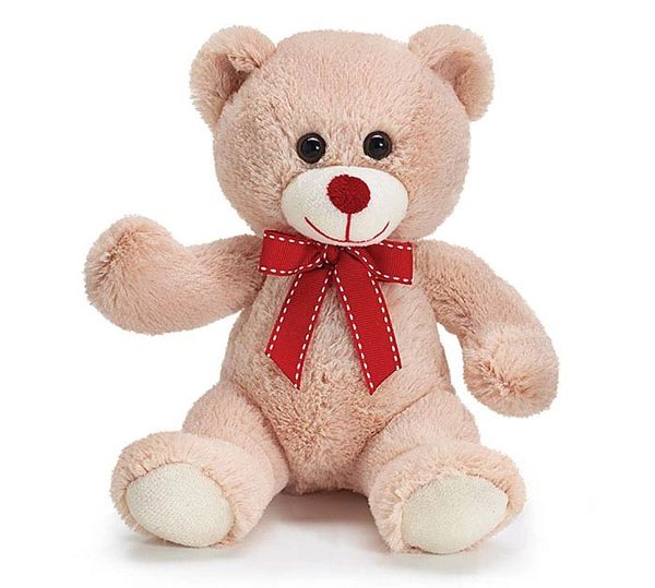 Sitting Light Brown Teddy Bear Plush with Red Bow, 7in - Valentines Day - Love