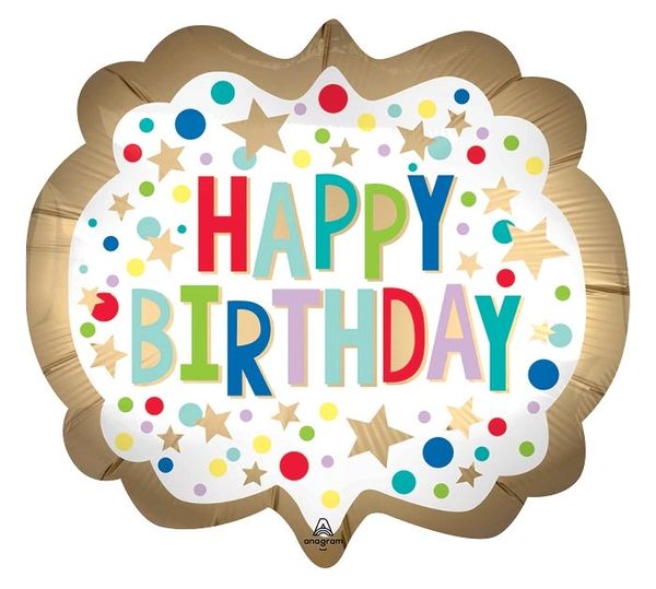 Happy Birthday Marquee Stick Balloon, Air Filled, 14in - Stick Birthday