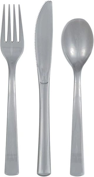 *Silver Plastic Cutlery, 18ct - 6 Forks, Spoons, Knives - Utensils