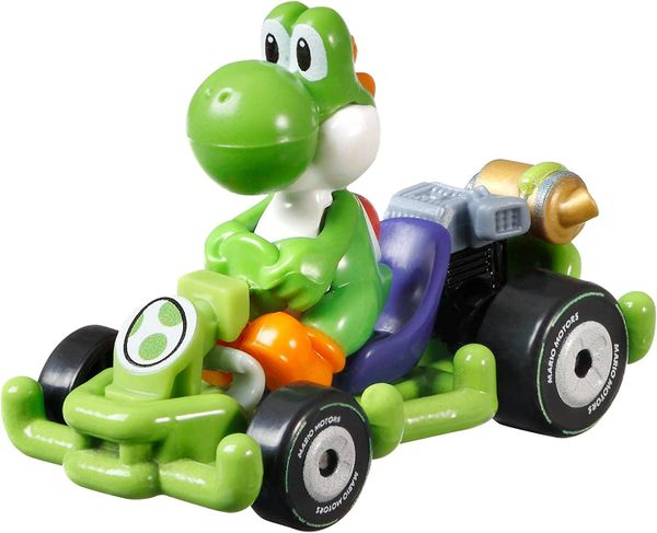 Hot Wheels Mario Kart, Yoshi - Race Car - DieCast Green [Yoshi] Pipe Frame 1:64 Scale
