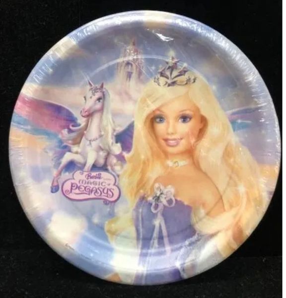 Rare Barbie Magic of Pegasus Birthday Party Cake Plates, 7in - 8ct, 2005