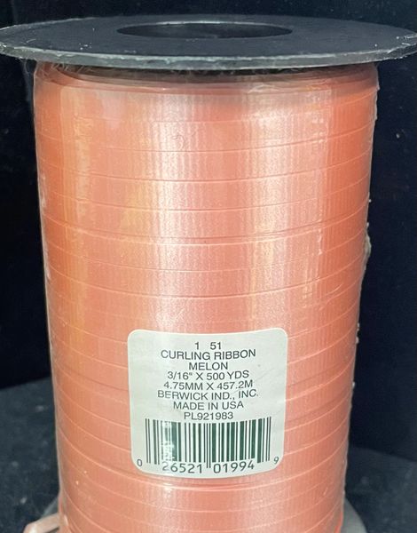 *Melon Color Crimped Curling Ribbon, 3/16in x 500 Yards