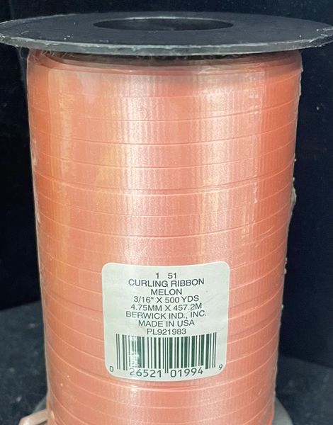 *Melon Color Crimped Curling Ribbon, 3/16in x 500 Yards