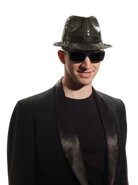 Black Lite Up Sequin Fedora Hat - Purim - Halloween Sale
