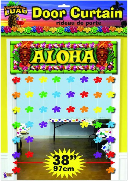 Luau Aloha Door Curtain Decoration, Hanging Hibiscus Flowers, 38in - Hawaiian - Tropical