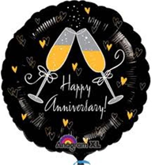 (#2) Happy Anniversary Foil Balloon, Champagne Flute Glasses, Black