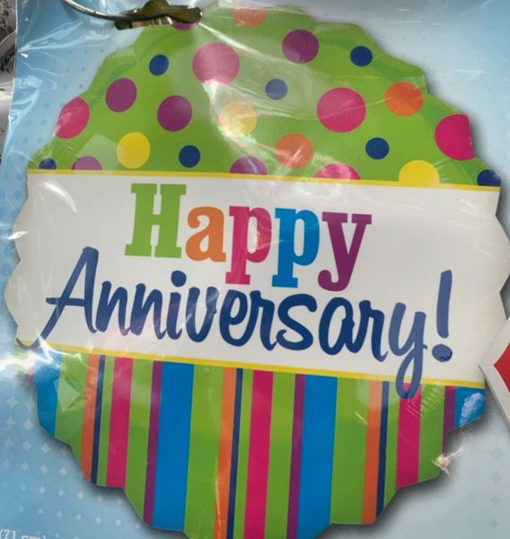 Jumbo Happy Anniversary Foil Balloon, Dots, Stripes - 28in