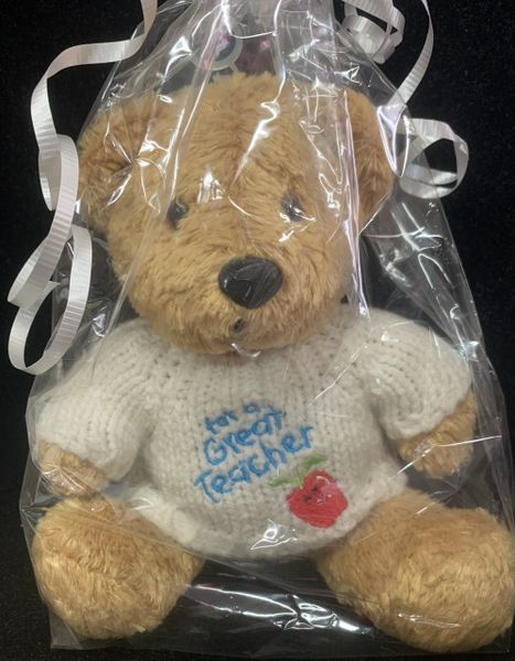 Teacher Gifts & Gift Bag: Brown Teddy Bear Plush, 7in - Wearing Knitted Sweater: For a Great Teacher with Apple