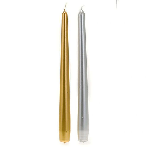 Platinum Gold or Silver Taper Candles, 10in - 2ct