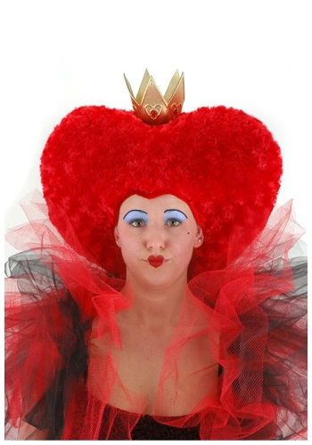 Alice in Wonderland Queen of Hearts Wig with Attached Crown - Adjustable Size - Halloween Spirit - under $20