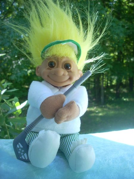 SALE - Rare Soft Troll #1 Golfer Troll Doll Plush, Golfer Troll - Holding Golf Club, Yellow Hair, 7in - Russ Berrie - Dad Gifts
