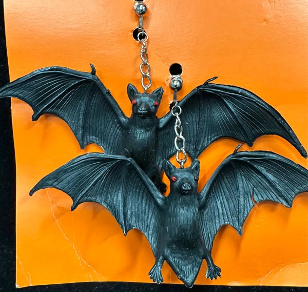 *Vintage BIG Bat Earrings, 6in Wide, Clip-On - Halloween Costume Jewelry - Novelty