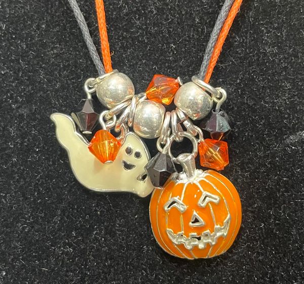 Halloween Ghost & Pumpkin Necklace, Costume Jewelry - Novelty