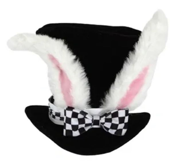 Alice in Wonderland Adult White Rabbit Top Hat Accessory, Adjustable Size - Purim - Halloween Spirit