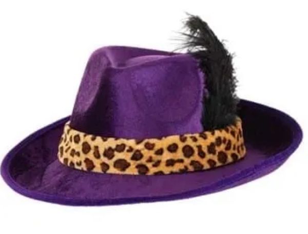Purple Pimp Hat Accessory - Animal Print, Feather - Purim - Halloween Spirit - under $20