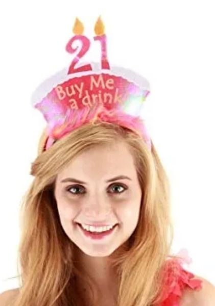 21st Birthday Party Tiara, Pink Headband - Buy me a drink!