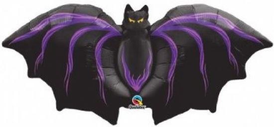 Black Bat with Purple Foil Balloon, 44in - Decorations - After Halloween Sale