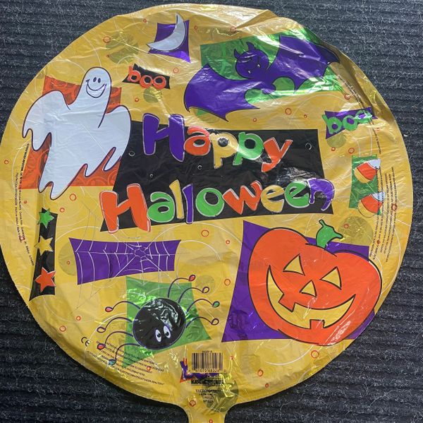 Happy Halloween Ghost, Pumpkin, Spider, Yellow Foil Balloon, 18in - Halloween Balloons