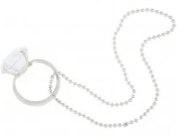 *Giant Diamond Ring on Necklace, Bridal - 32in - Bachelorette Party - Bride to Be