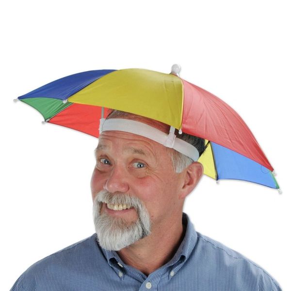 *Umbrella Hat Cap Multicolor Hands Free with Head Strap for Sun & Rain - Halloween