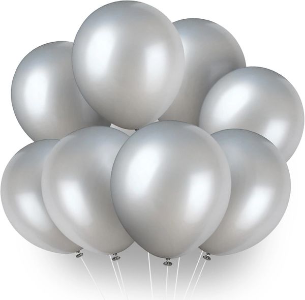 8 Silver Pearlized Latex Balloons, 12in - Silver Balloons