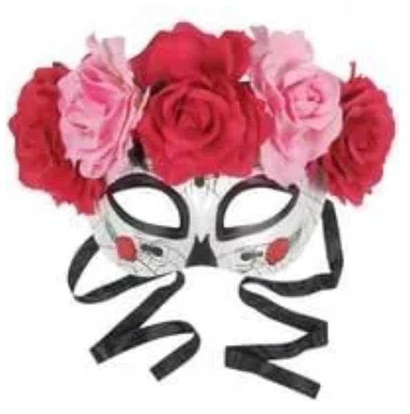 Day of the Dead Half Eye Mask with Roses - Halloween Sale