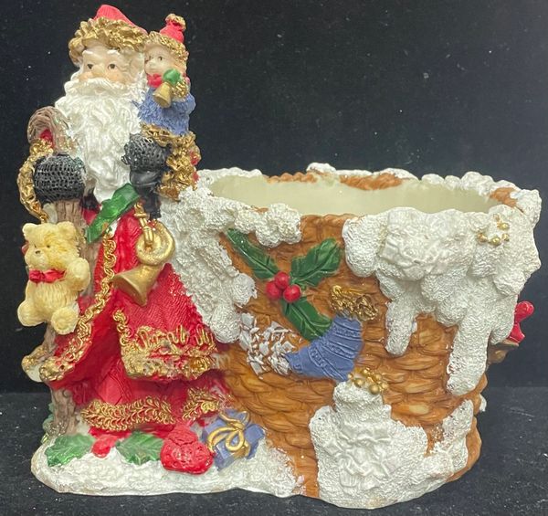 Santa Clause Figurine Decoration - Candle Holder - Candy Tray - 7in - Christmas Holiday Gifts