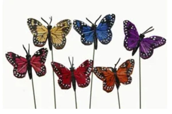SALE - Artificial Assorted Color Wired Feather Butterfly Floral Pick Decoration 12pcs