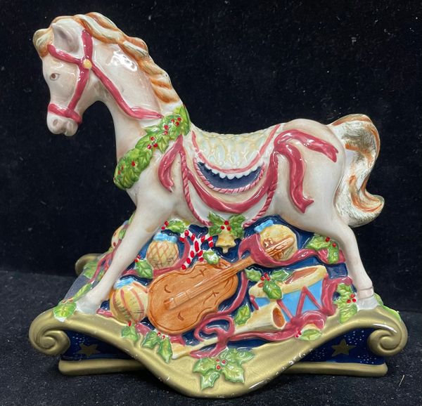 Christmas Rocking Horse Figurine, Ceramic - Holiday Gifts