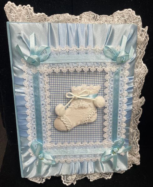 Blue Baby Boy Photo Album - Handmade, 12in - Keepsakes - Baby Shower Gifts