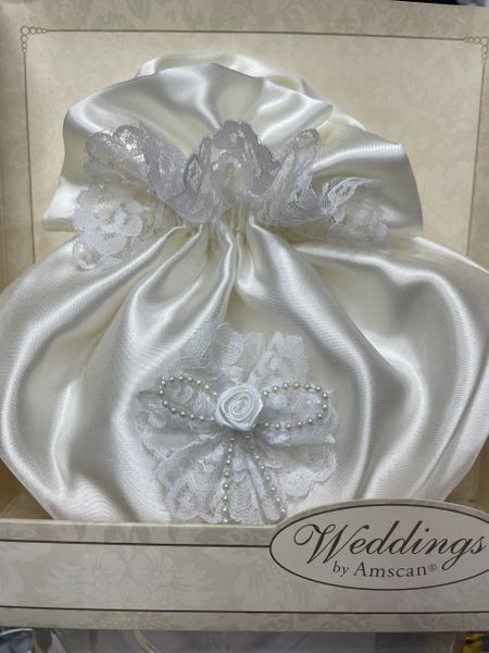White Satin Wedding Envelope Holder, Bag, 8in - Money Holder - Bridal Shower Gifts