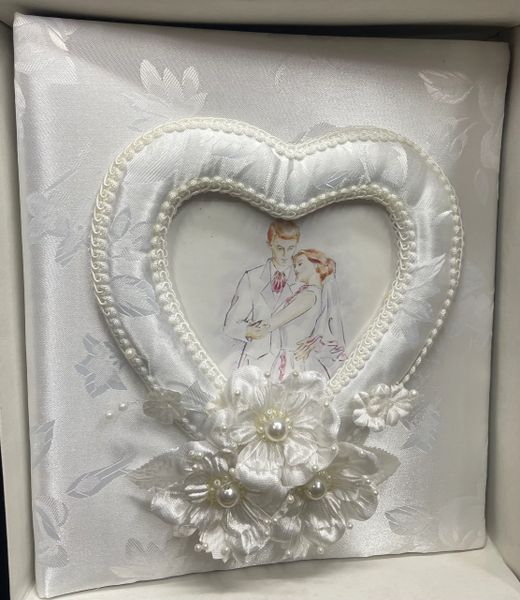 White Heart Picture Frame - Lace Wedding Photo Album, 12x9in