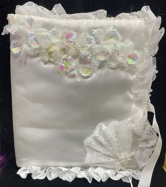 *Handmade White Lace & Floral Photo Album, 12in - Engagement - Bridal - Wedding