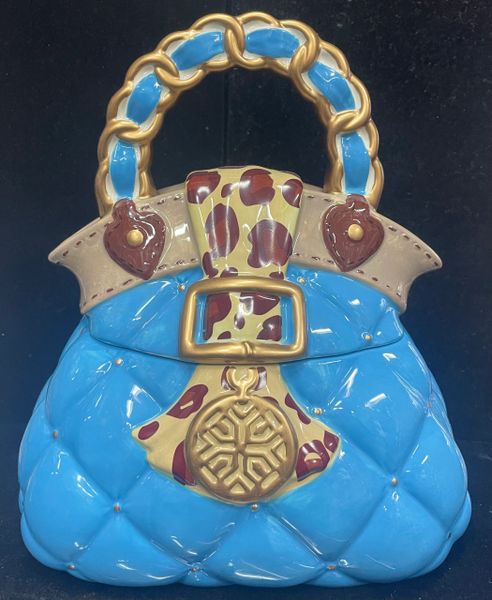 Blue Purse Cookie Jar with Leopard Print - Mom Gifts - Mother's Day