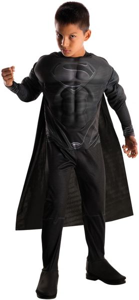 *Man of Steel Black Suit Muscle Chest Superman Boys Costume - Halloween Spirit