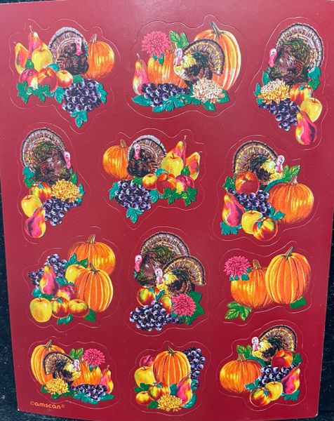 Thanksgiving Stickers - 2 Sheets - Turkey - Pumpkins - Apples