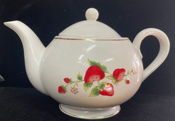 White Teapot with Strawberries - Mom Gifts